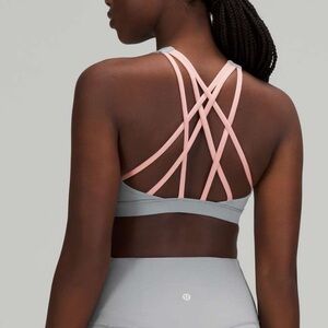 Women's Lululemon Striped Sports Bra - Gray and Pink